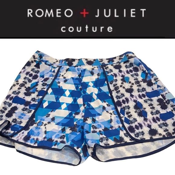 New Romeo & Juliet Couture Blue Multi-color Geometric Silky Fashion Shorts - Picture 4 of 13